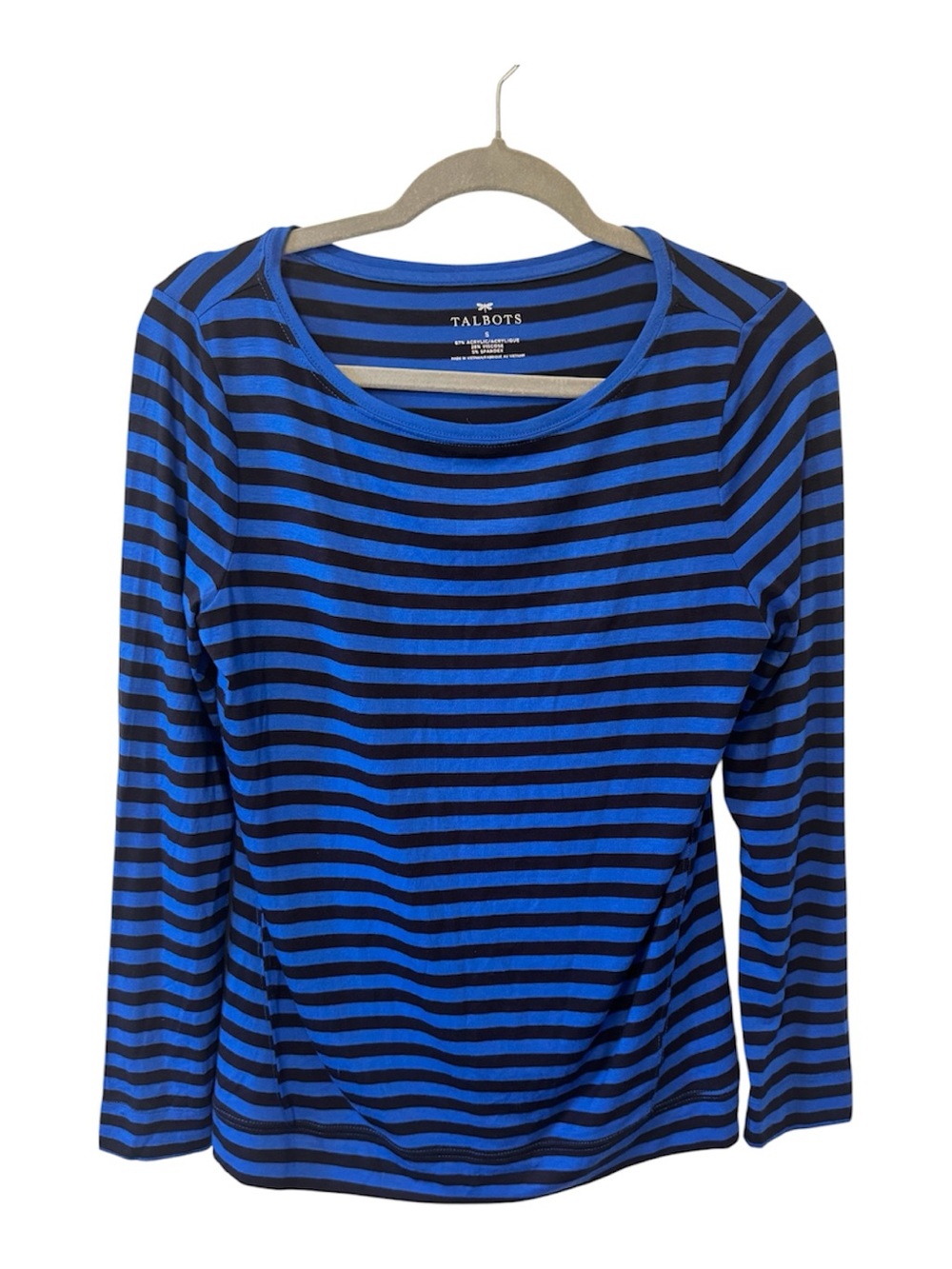 Talbots Women's Blue Black Striped Scooped Neck Long Sleeve Stretch Top Sz Small